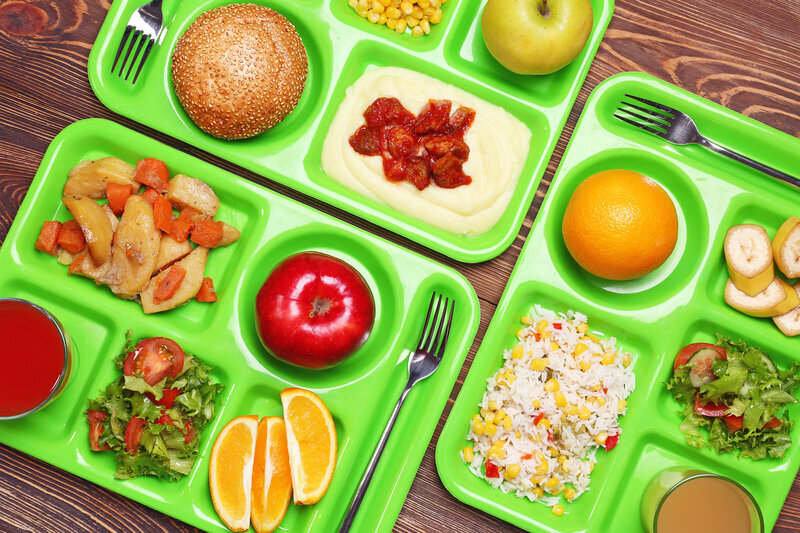 Healthy school lunch trays